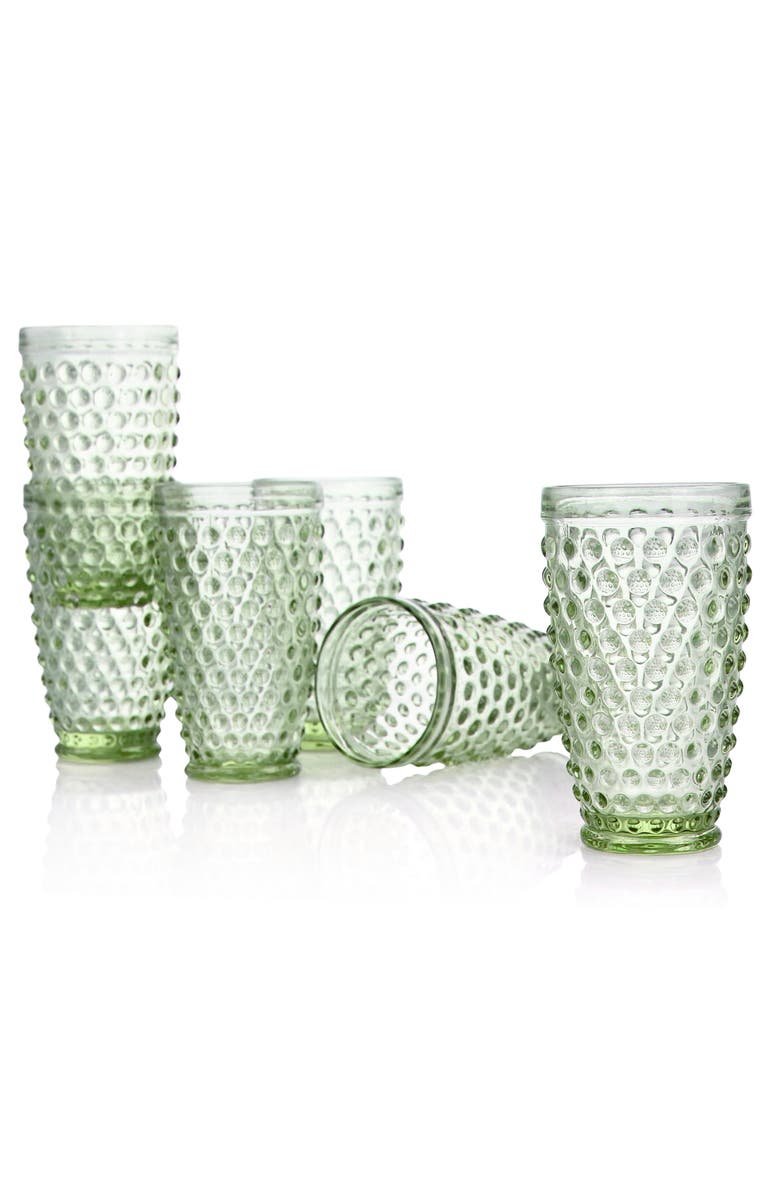 MARTHA STEWART 6 Piece Hobnail Handmade Glass Tumbler Set, Alternate, color, Green