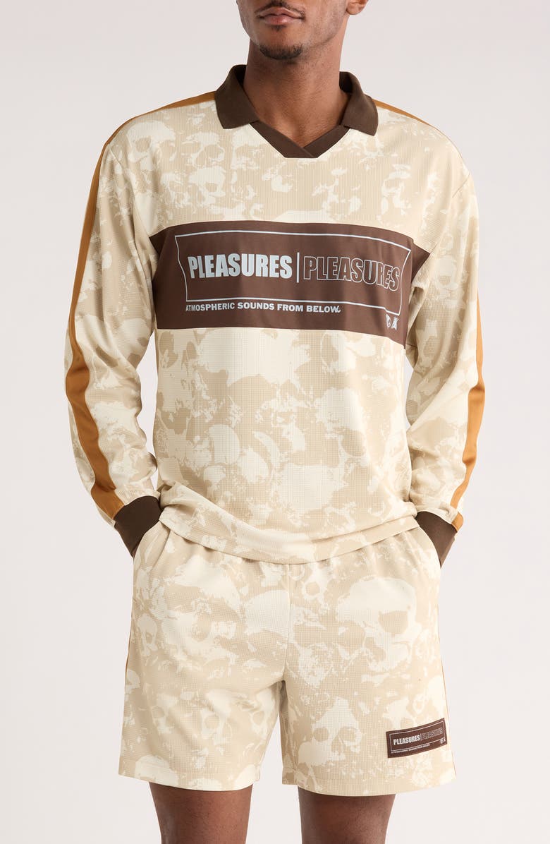 PLEASURES Despair Skull Print Johnny Collar Shirt, Main, color, Ecru