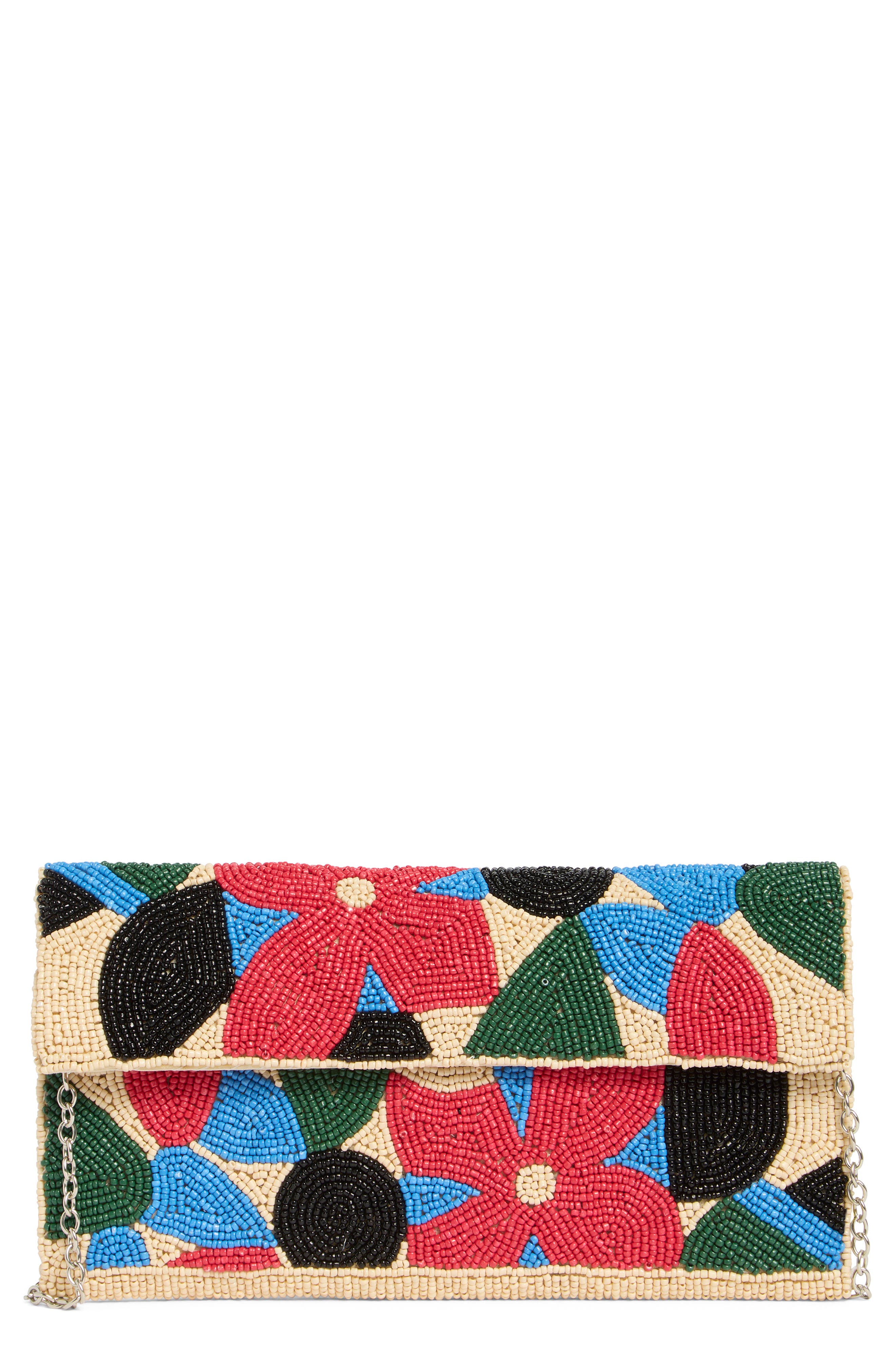 Collection XIIX Geo Floral Beaded Clutch, Main, color, Floral Multi