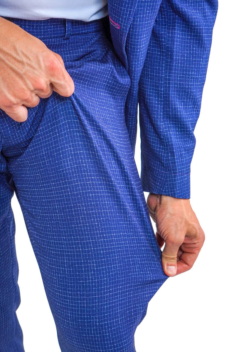 Maceoo Squared Blue Stretch Flat Front Pants, Alternate, color, Blue