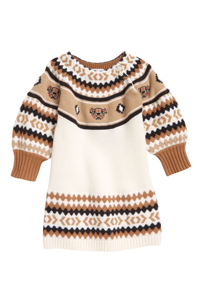 Kid's Beckie Wool Sweater Dress, Main, color, CAMEL IP PATTERN