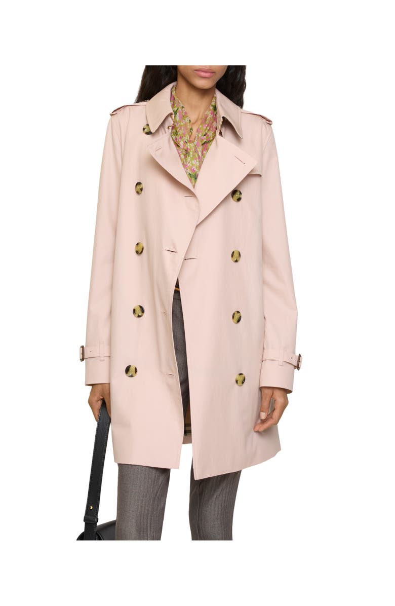 Burberry Short Tropical Gabardine Kensington Trench Coat, Alternate, color, Pale Sugar Pink