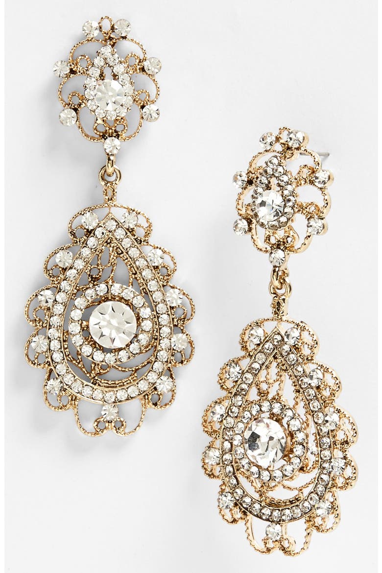 Ornate Teardrop Earrings, Main, color, CLEAR/ GOLD
