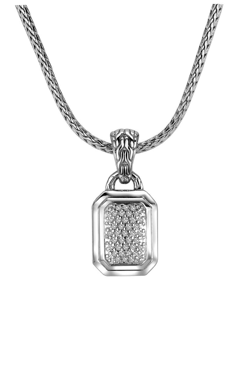 JOHN HARDY Sterling Silver Classic Chain Pave Diamond Rectangular Pendant Necklace - 0.26 ctw, Main, color, 