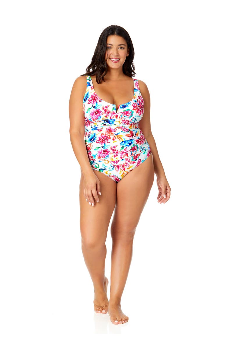 Anne Cole Plus Women's Plus Watercolor Paisley V-Wire One Piece Swimsuit, Alternate, color, Watercolor Paisley
