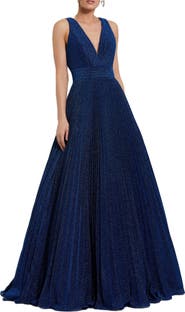 Mac Duggal Shimmering Georgette Pleated Sleeveless Gown
