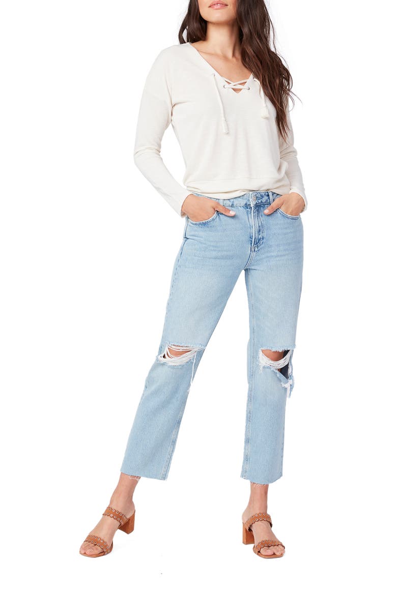 Noella Straight Leg Raw Hem Jeans, Alternate, color, DORETTA DESTRUCTED