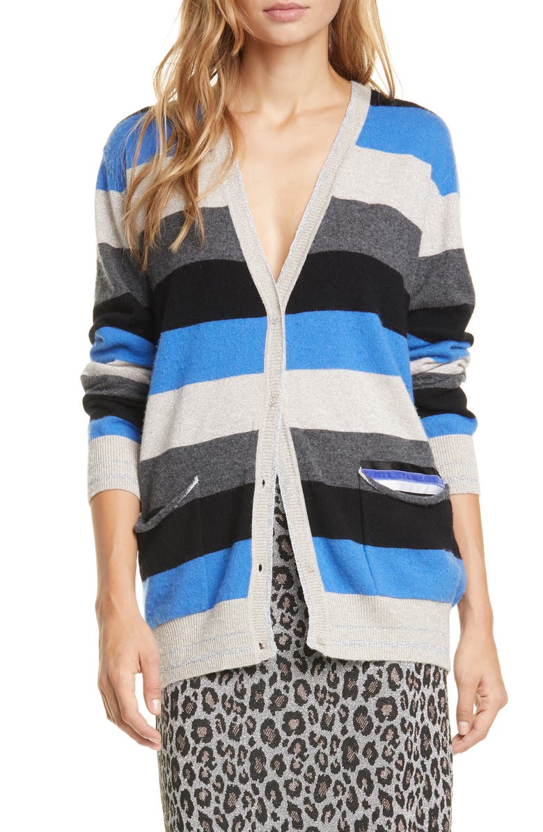 Le Superbe Midnight Rainbow Metallic Wool & Cashmere Boyfriend Cardigan, Main, color,