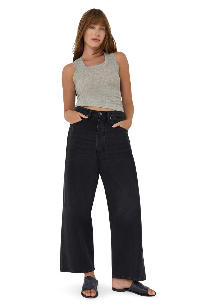 Button Fly High Waist Loose Fit Ankle Jeans, Alternate, color, DARK MEMORY