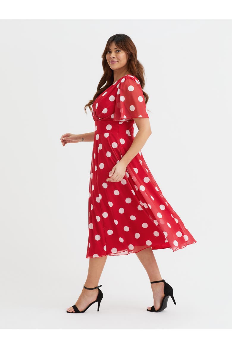 Victoria Spot Angel Sleeve Midi Dress, Alternate, color, Red Spot