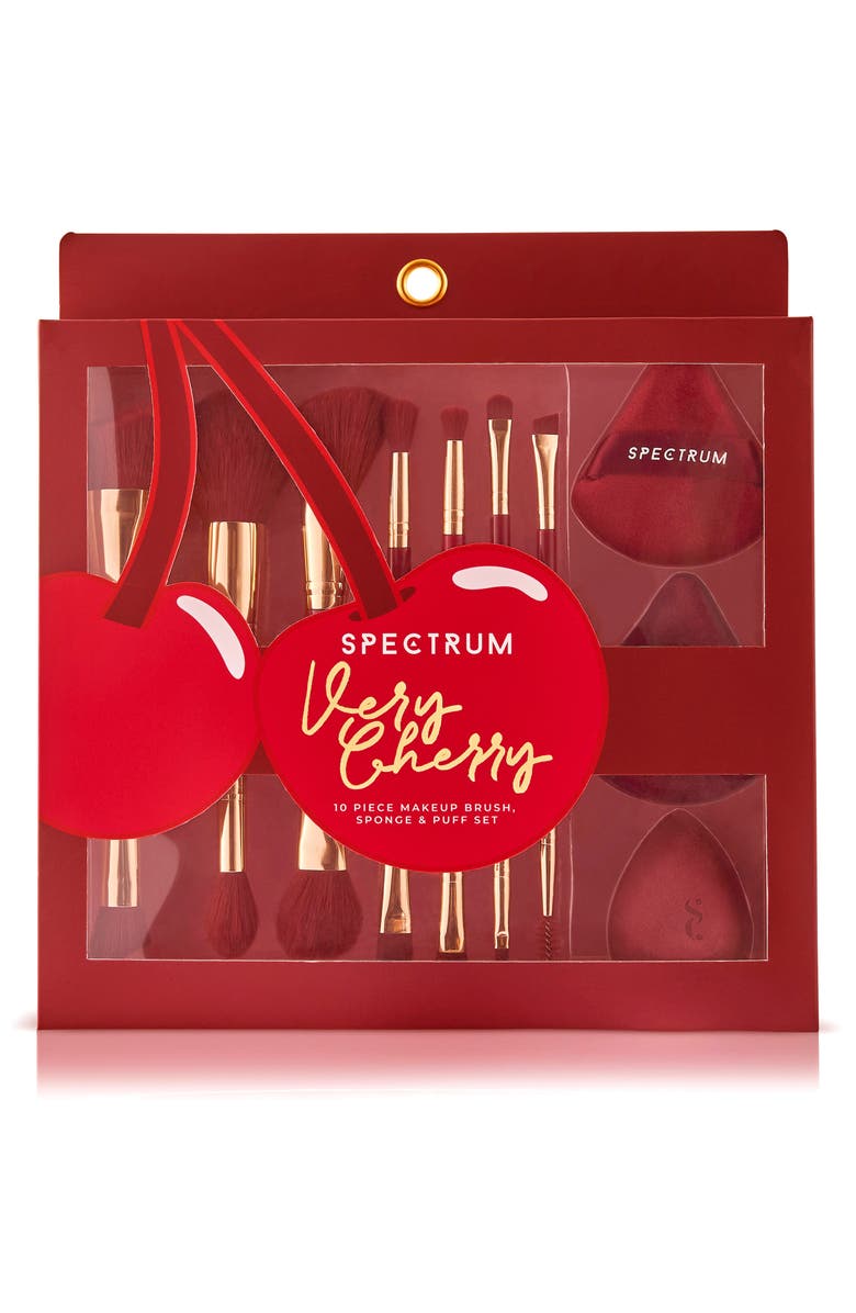 SPECTRUM Very Cherry 10-Piece Dual Ended Makeup Brush, Sponge & Puff Set $90 Value, Alternate, color, Red