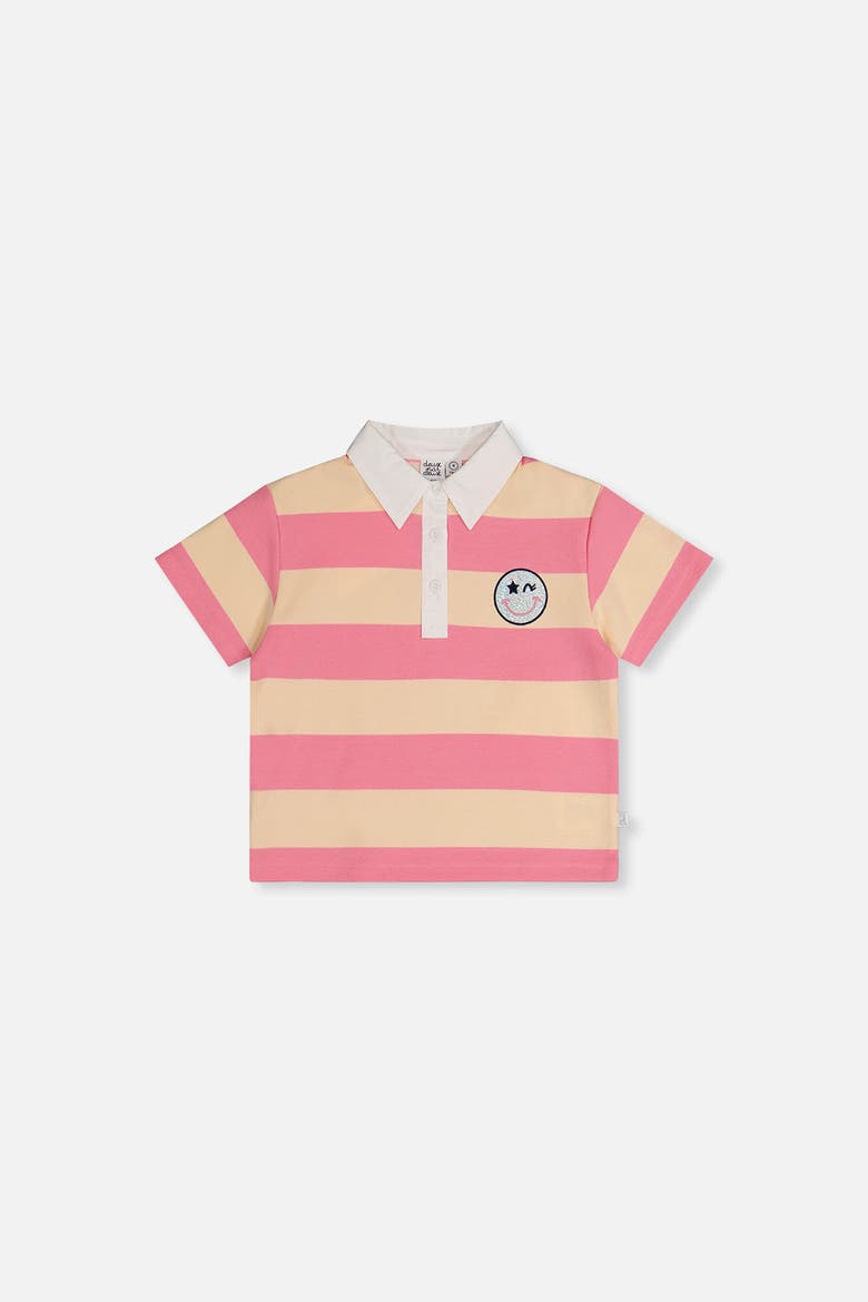 Casual Button Front Stripes Polo Top, Main, color, Pink and Beige Stripes