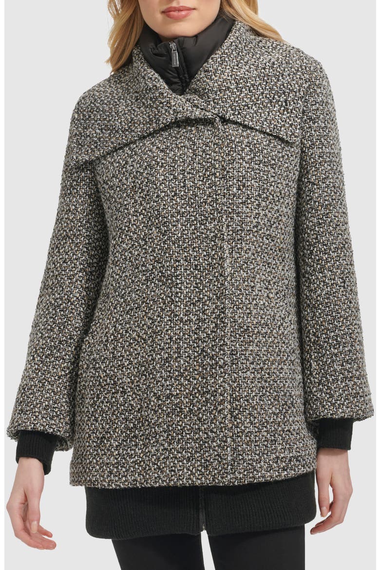 Wool Blend Tweed Coat with Quilted Insulated Liner, Alternate, color, BLACK MULTI