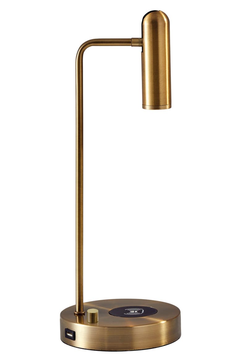 Kaye Charge LED Desk Lamp, Alternate, color, ANTIQUE BRASS