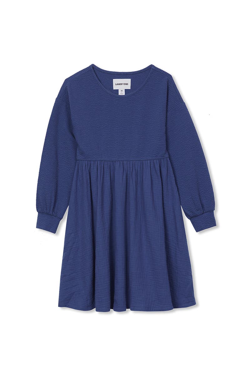 Lands' End Girls Long Sleeve Ribbed Dress, Alternate, color, Gray Blue