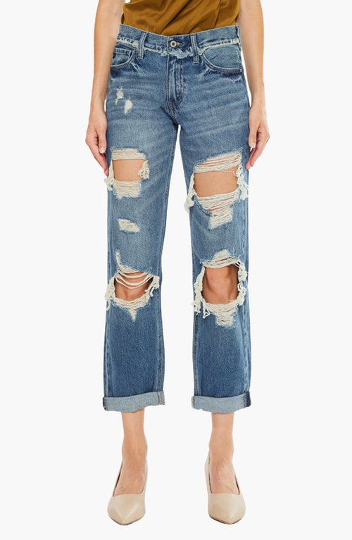 Kancan Janelle Mid Rise Boyfriend Jeans In Blue