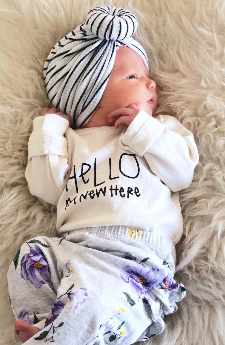 Tenth & Pine Hello, I'm New Here Organic Cotton Bodysuit, Alternate, color,