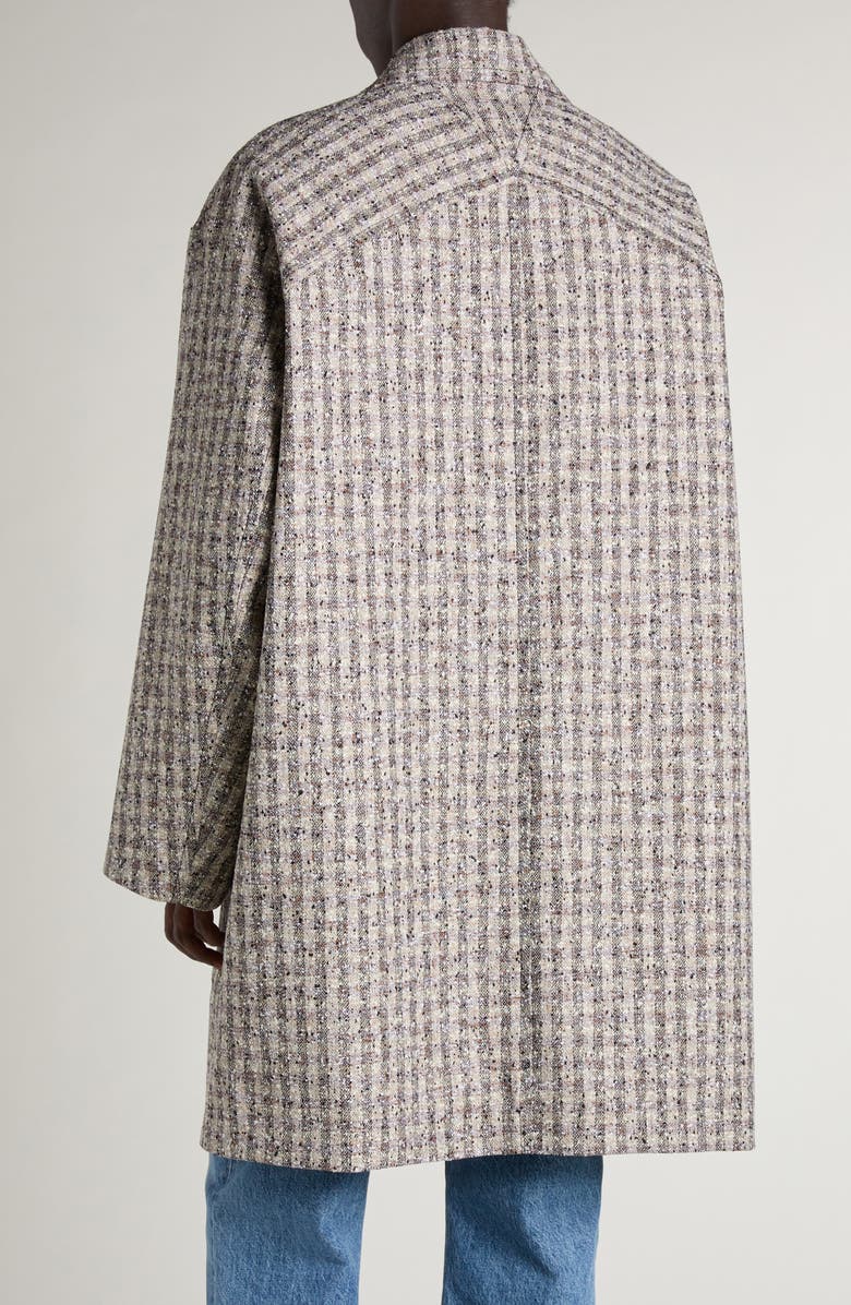 Bottega Veneta Gingham Wool Blend Bouclé Topcoat, Alternate, color, Black/ Loam/ Chalk