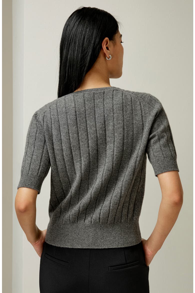 Women's V-Neck Cashmere T-shirt, Alternate, color, Medium Gray