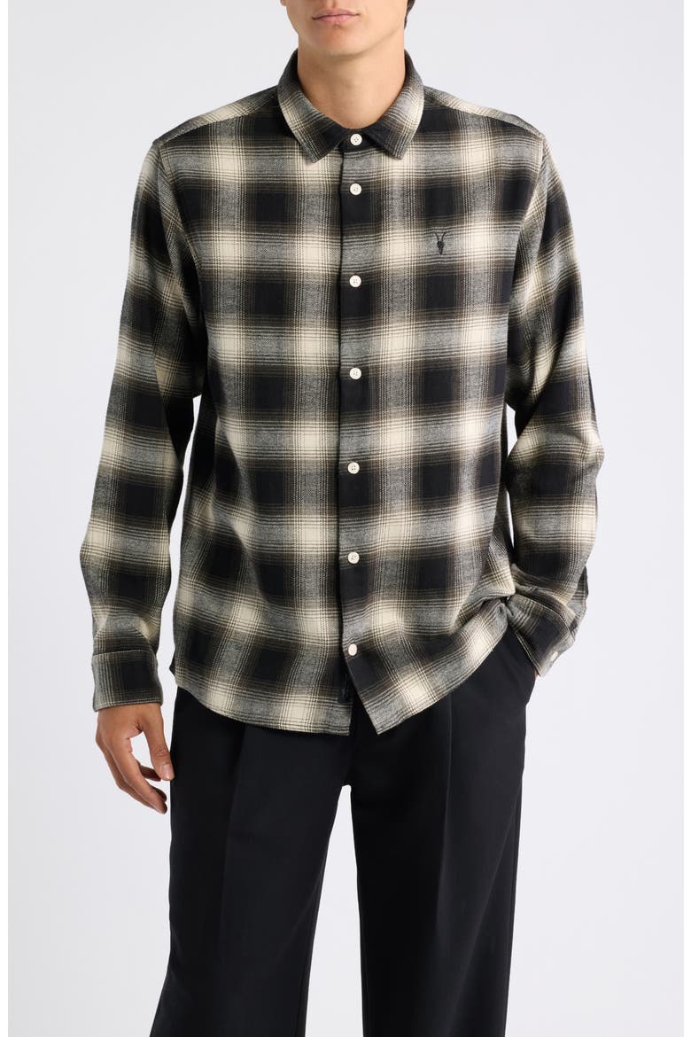 Baseline Shadow Check Cotton Button-Up Shirt, Main, color, WILD GREEN