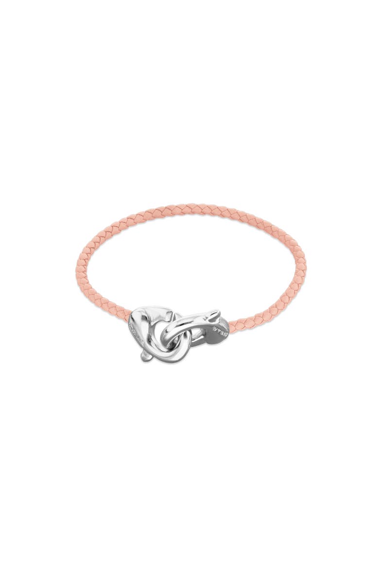 Pink leather strap with sterling silver-plated interlocking carabiner detail, Main, color, Silver