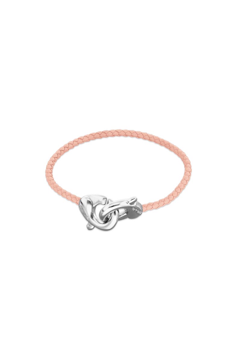 UNODE50 Pink leather strap with sterling silver-plated interlocking carabiner detail, Main, color, Silver