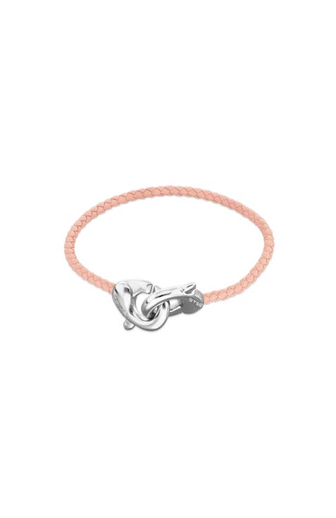 Pink leather strap with sterling silver-plated interlocking carabiner detail