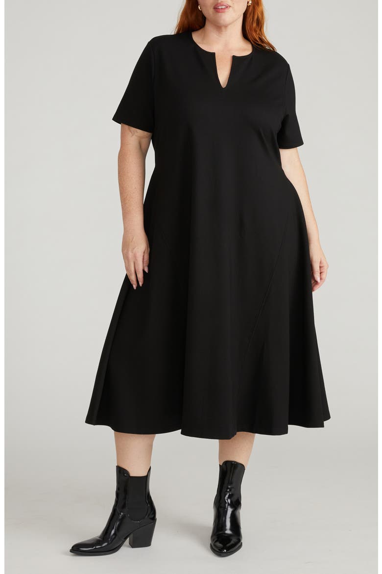 Saskia Ponte Knit Midi Dress, Main, color, BLACK