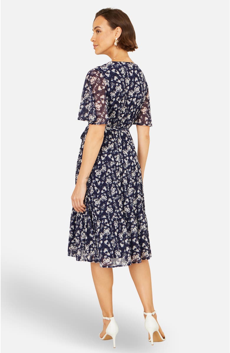 Yumi Floral Mesh Wrap Dress, Alternate, color, Navy
