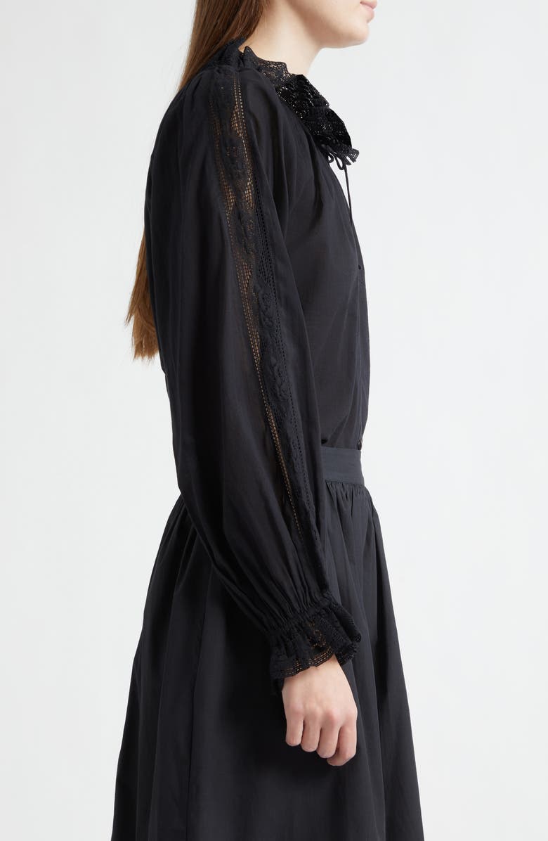 MILLE Annette Lace Detail Cotton Button-Up Shirt, Alternate, color, Black
