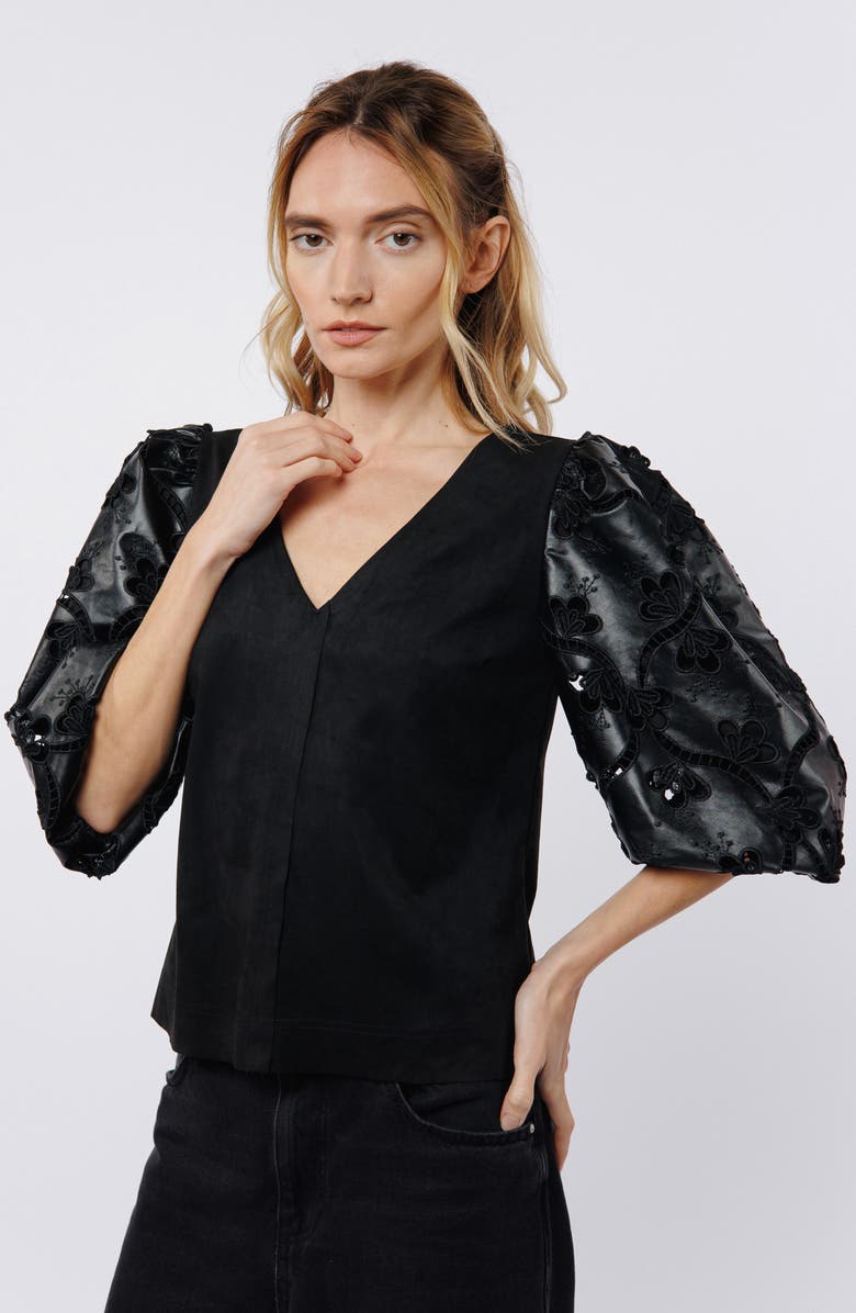 CIEBON Hudson Puff Sleeve Shirt, Alternate, color, Black