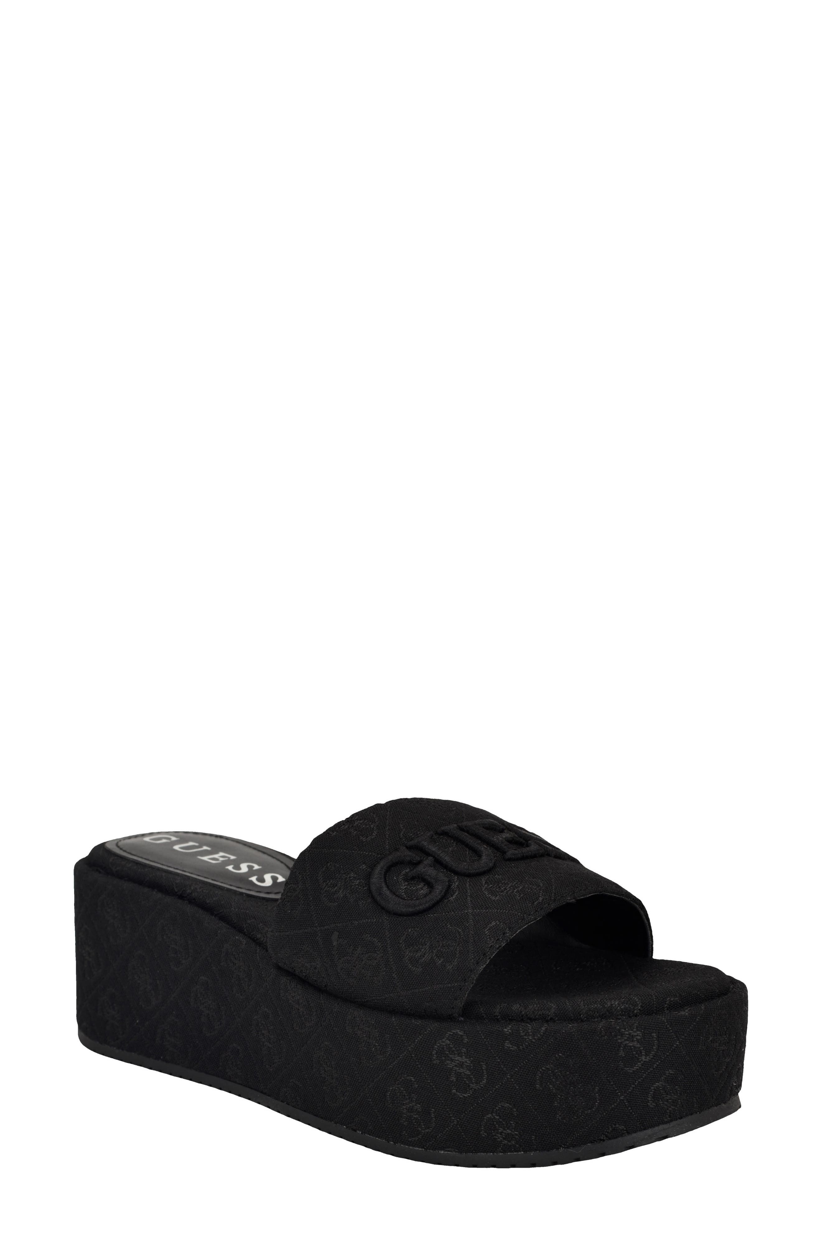 Guess Bintai Platform Wedge Slide Sandal In Black