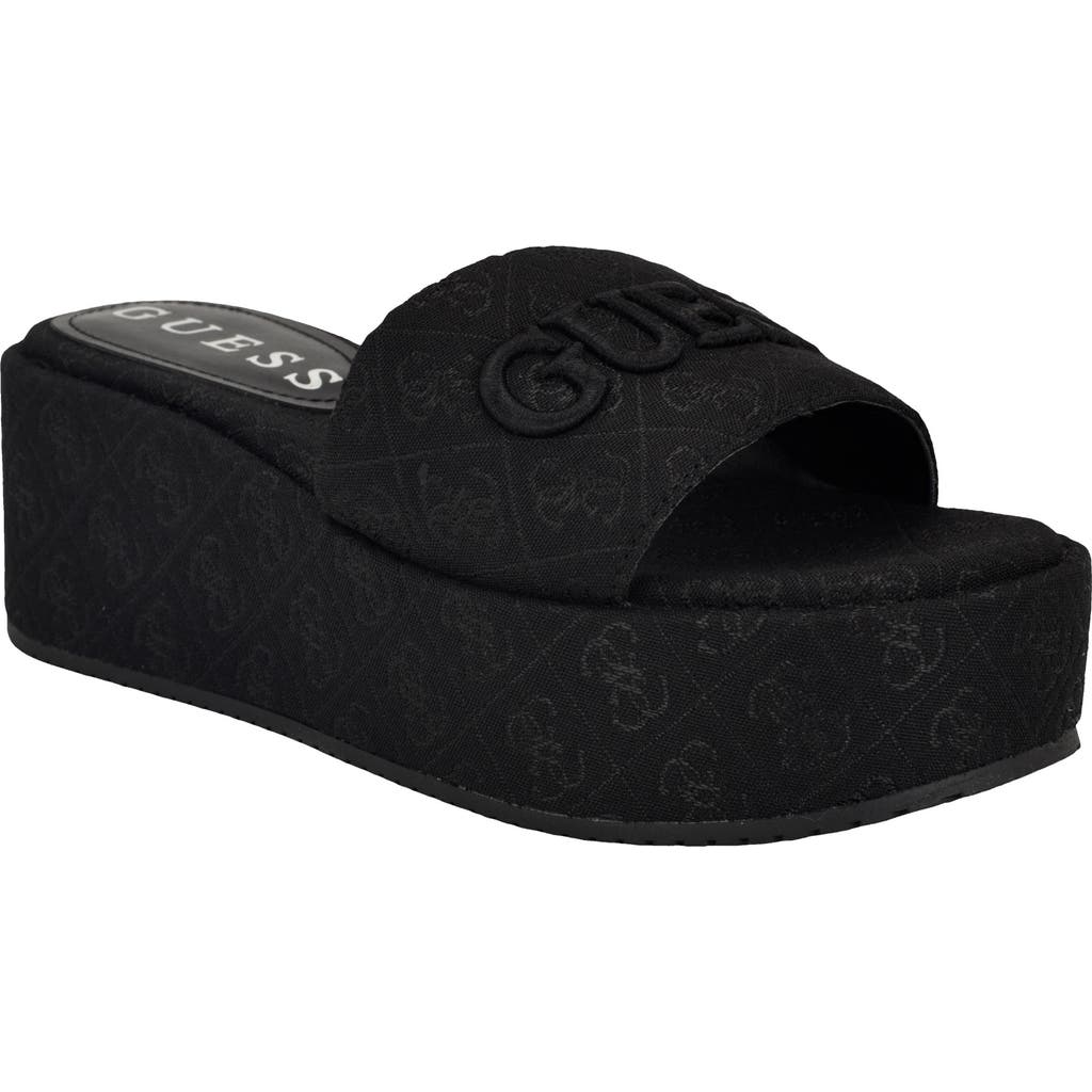 Guess Bintai Platform Wedge Slide Sandal In Black