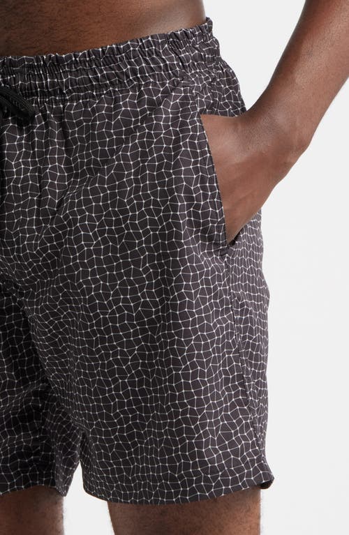 Stone Rose Wavy Mesh Print Swim Trunks In Gray