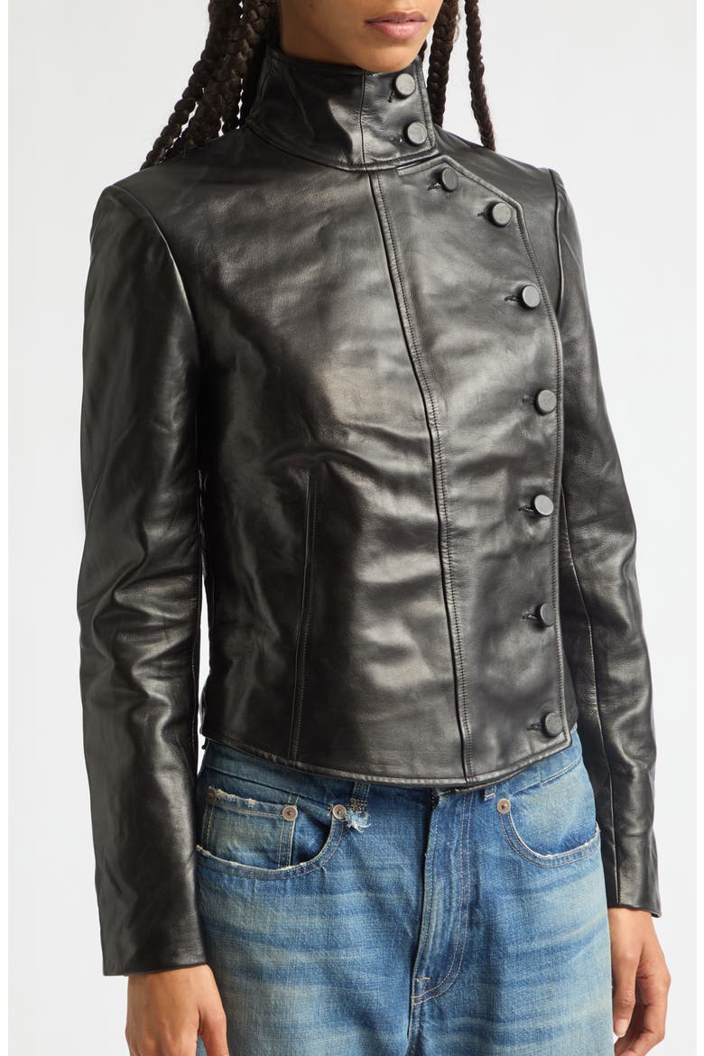 Asymmetrical Front Leather Jacket, Alternate, color, BLACK