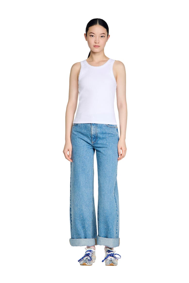 Beaded ribbed vest top, Alternate, color, White