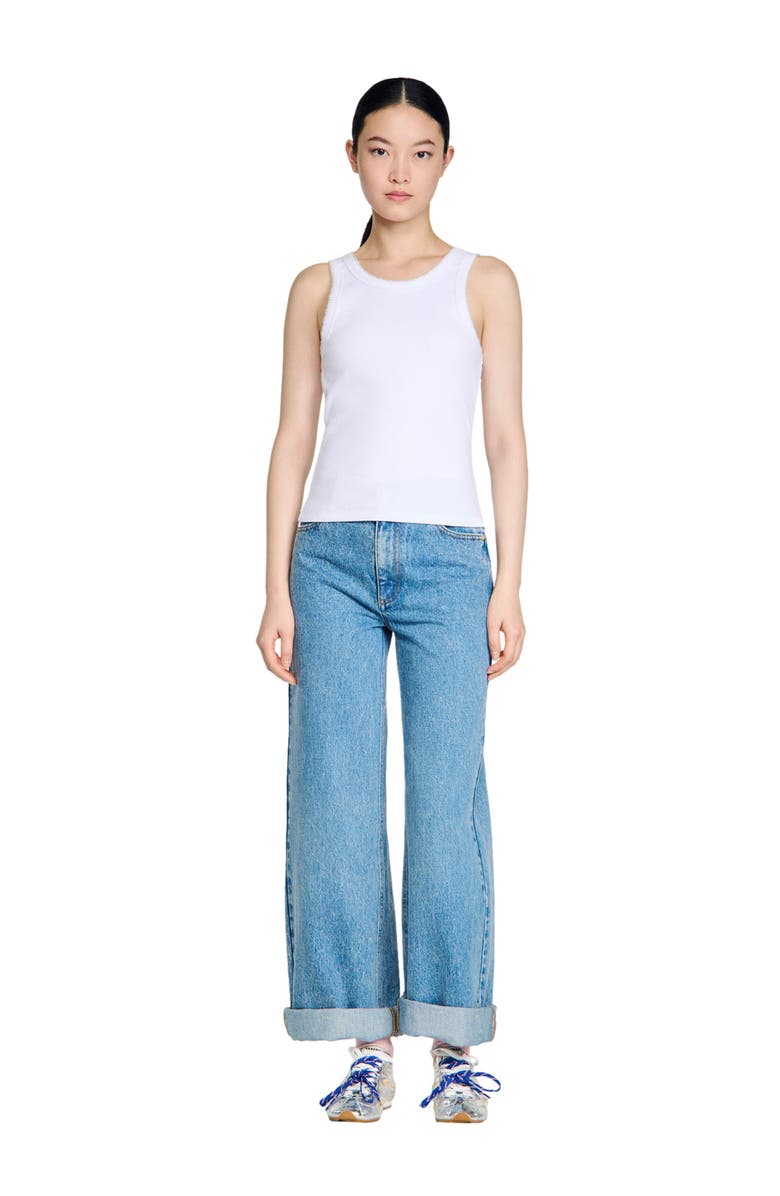 SANDRO Beaded ribbed vest top, Alternate, color, White