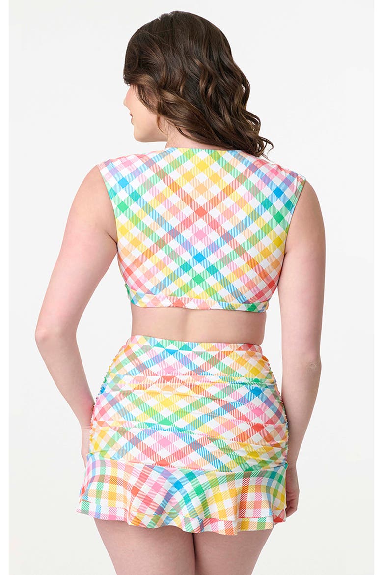 Ruched & Ruffled Alice Swim Skirt, Alternate, color, Rainbow Gingham