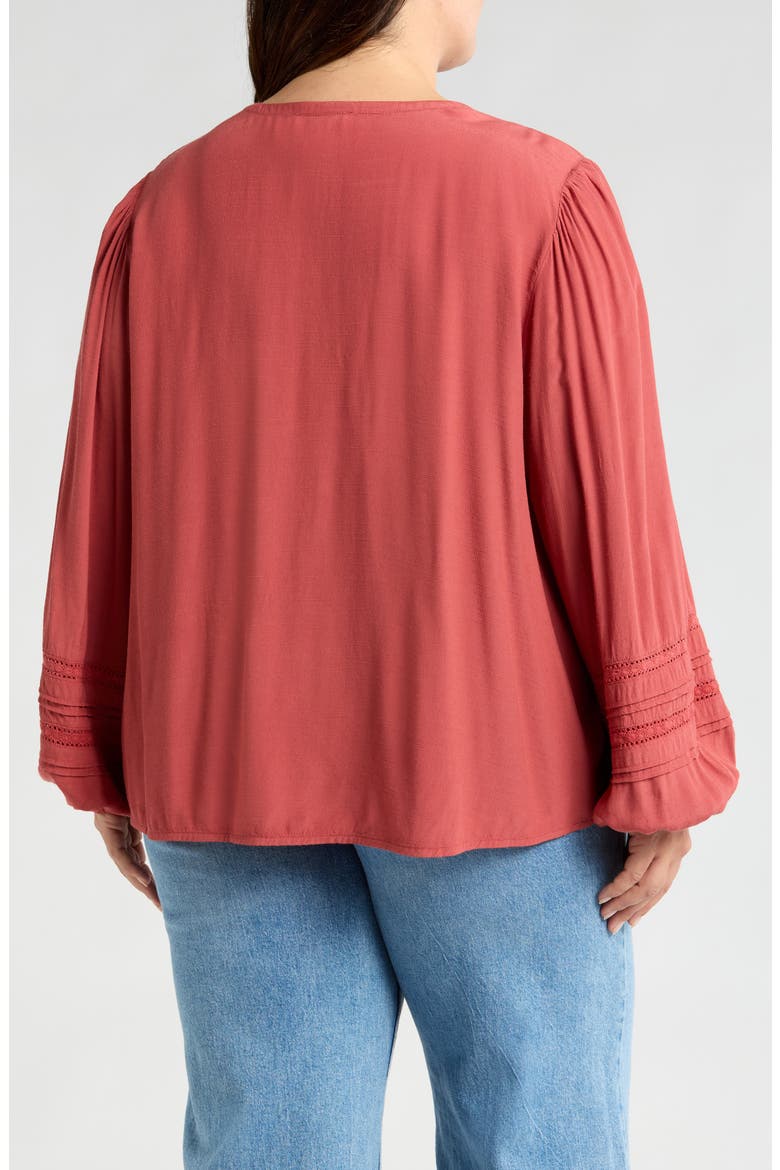 Lace Inset Long Sleeve Top, Alternate, color, RUST MARSALA