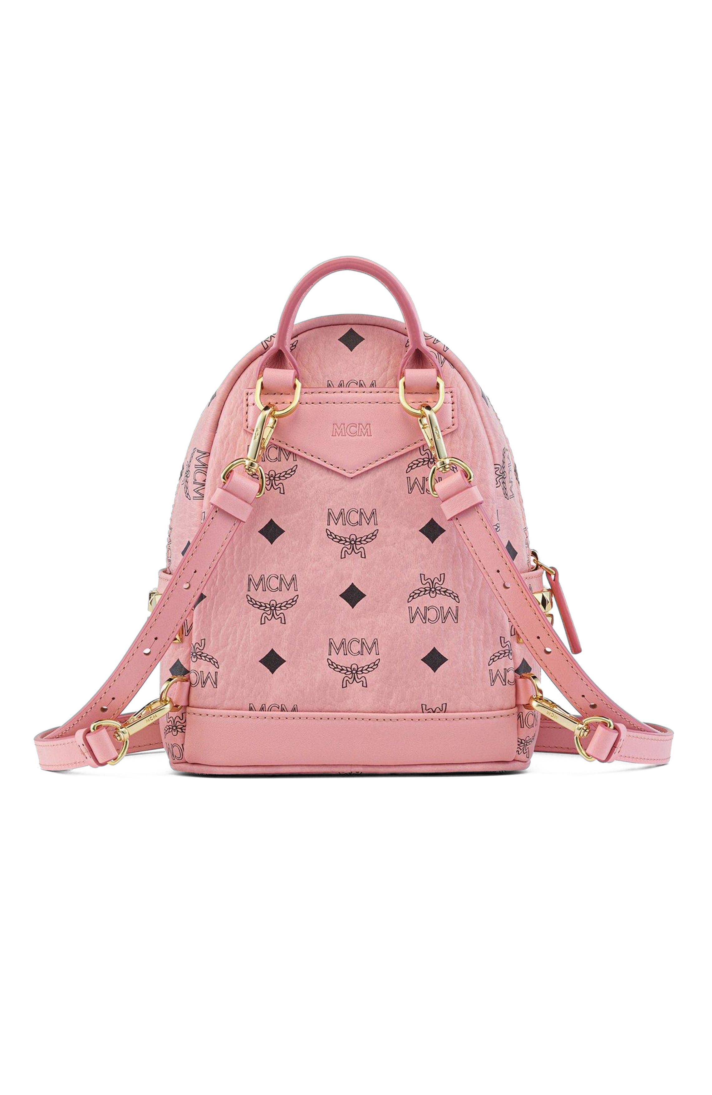MCM Stark Bebe Boo Side Studs Backpack in Visetos, Alternate, color, Pink