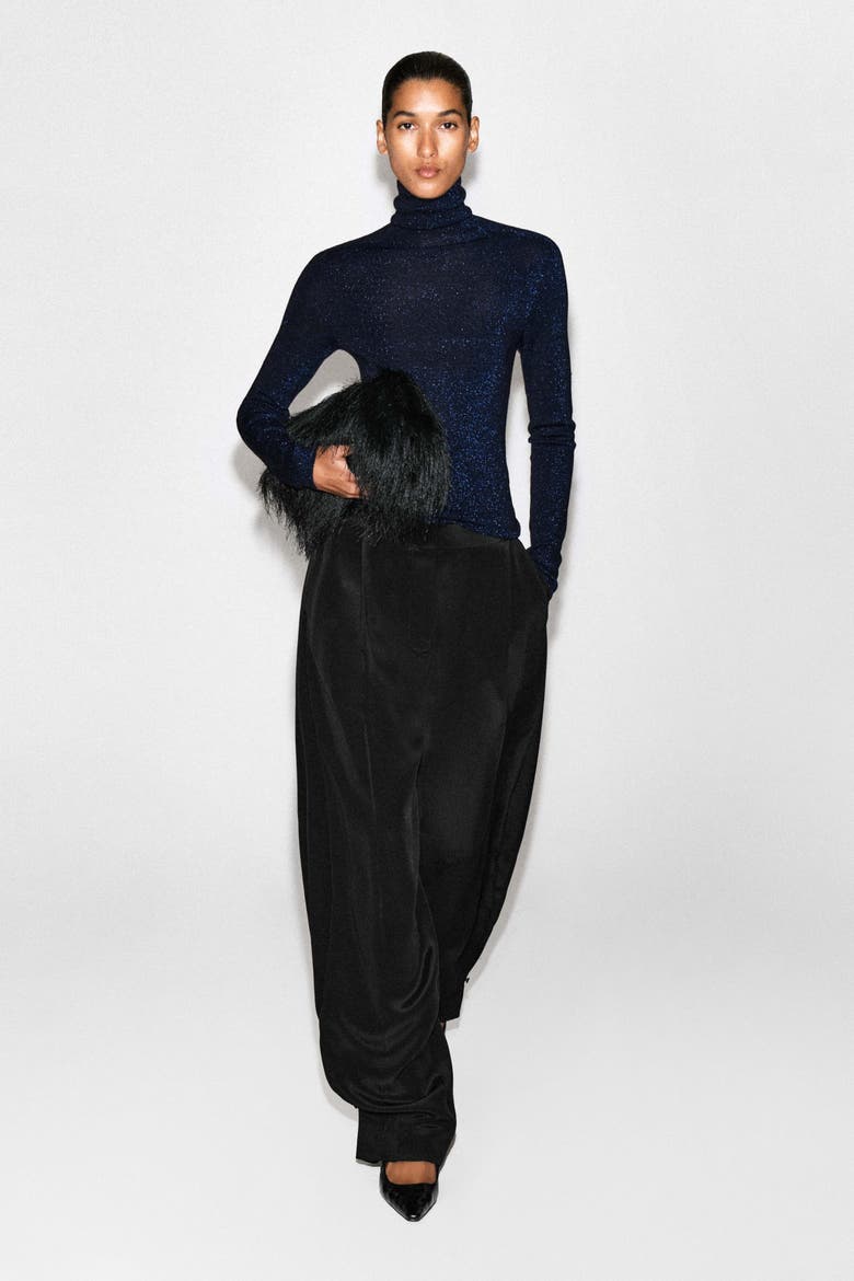 Sparkly Seamless Wool Mock-neck Top, Alternate, color, NAVY