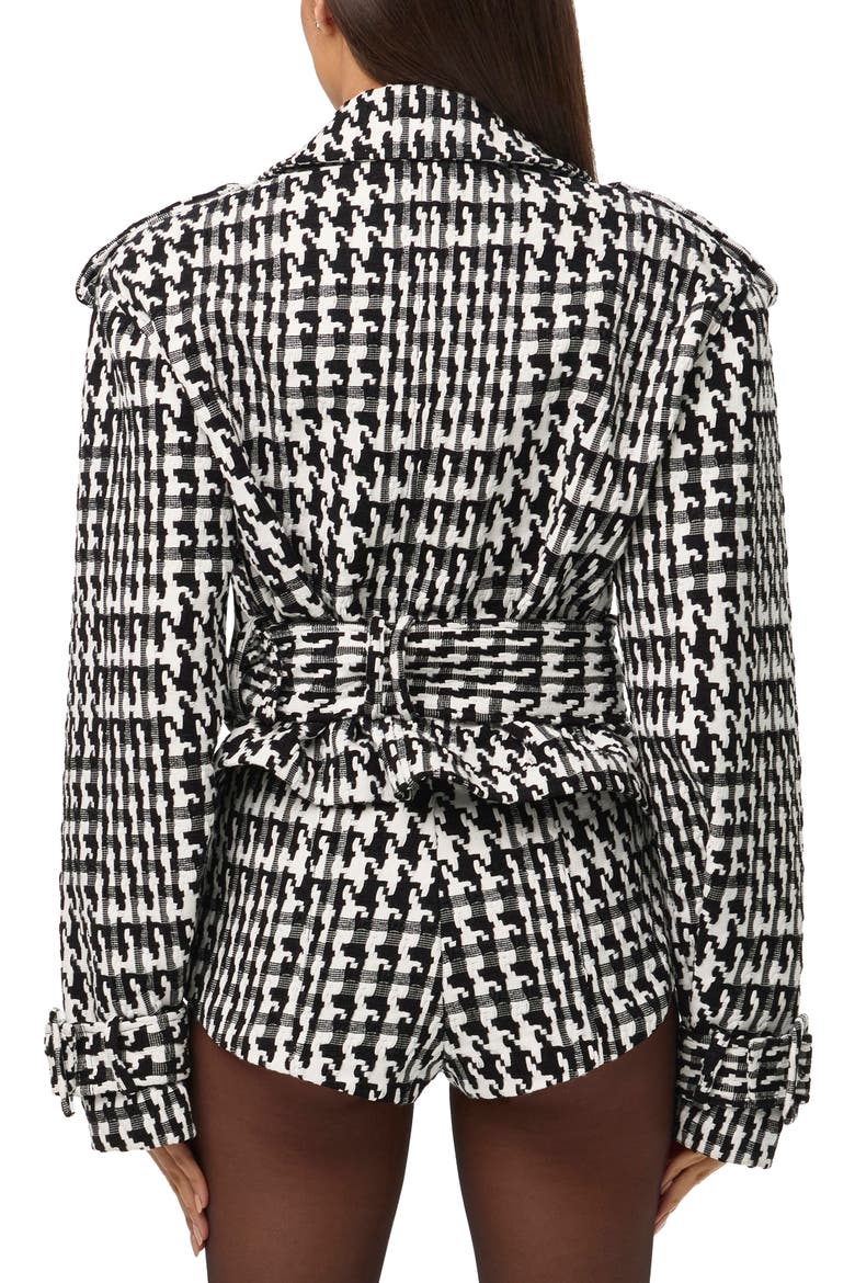 Houndstooth Short Trench Coat, Alternate, color, BLACK/ WHITE