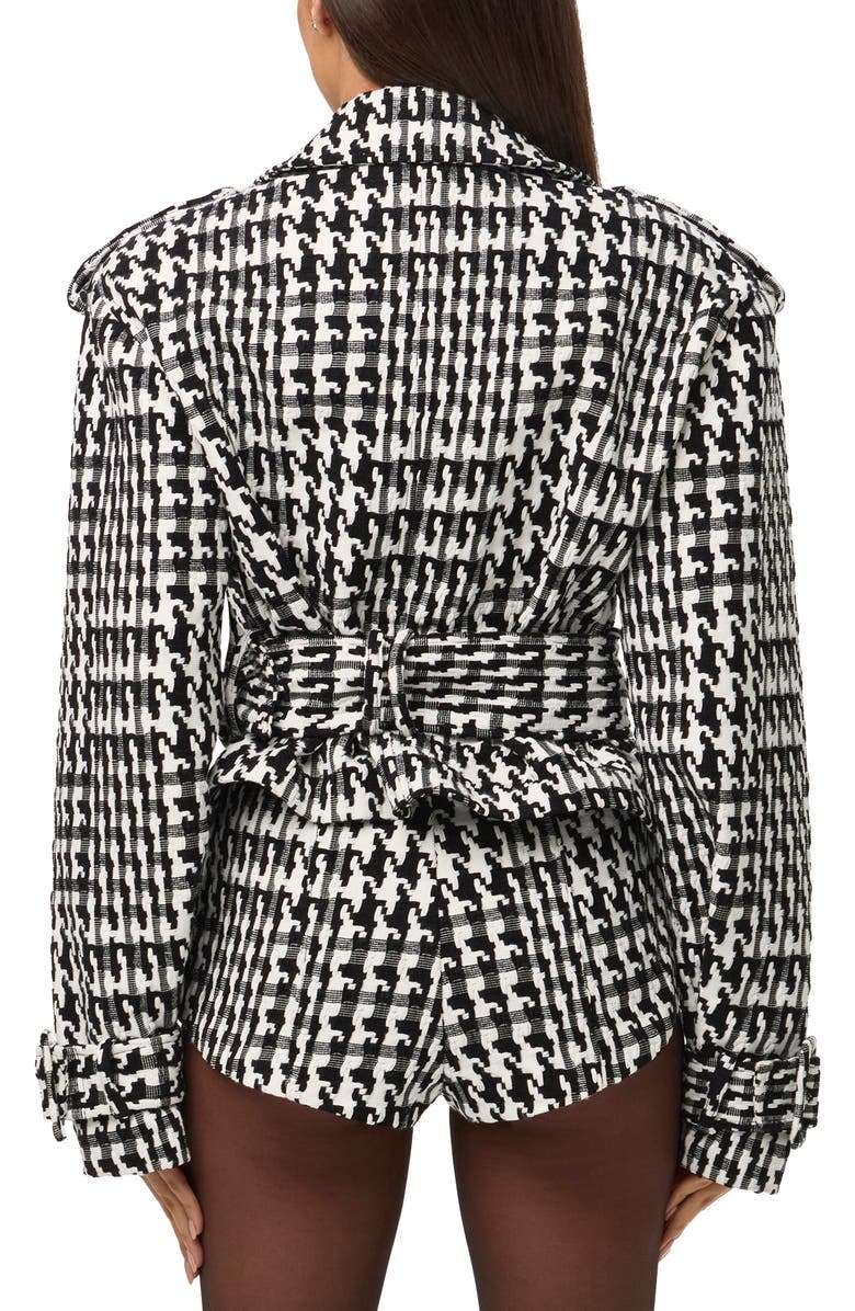 Naked Wardrobe Houndstooth Short Trench Coat, Alternate, color, Black/ White