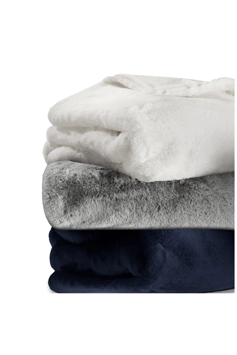 Lapin Faux Fur Throw Blanket, Alternate, color, MIDNIGHT