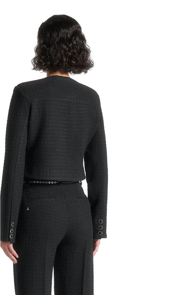 Manière De Voir Celine Cropped Tweed Jacket with Pearls, Alternate, color, Black