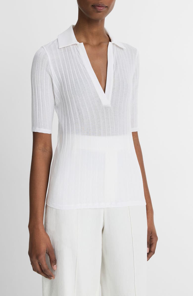Vince Rib Cotton Polo, Alternate, color, Optic White