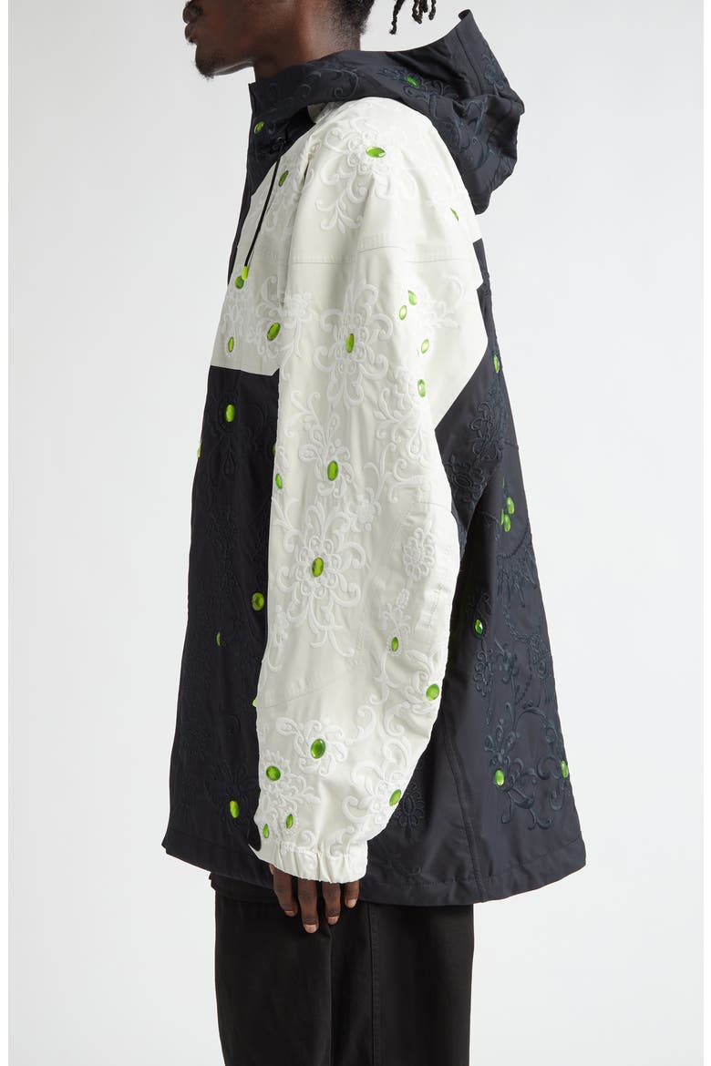 Floral Embroidered Colorblock Hooded Jacket, Alternate, color, BLACK/ WHITE