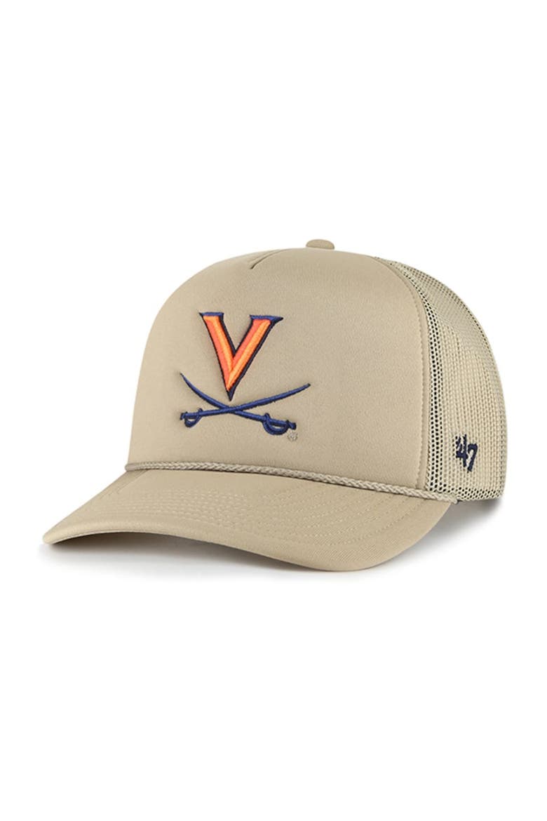 Men's '47 Khaki Virginia Cavaliers Foam Front Mesh Trucker Snapback Hat, Main, color, Khaki