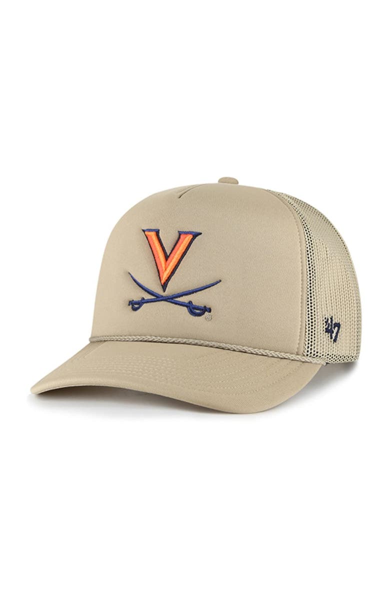 '47 Men's '47 Khaki Virginia Cavaliers Foam Front Mesh Trucker Snapback Hat, Main, color, Khaki
