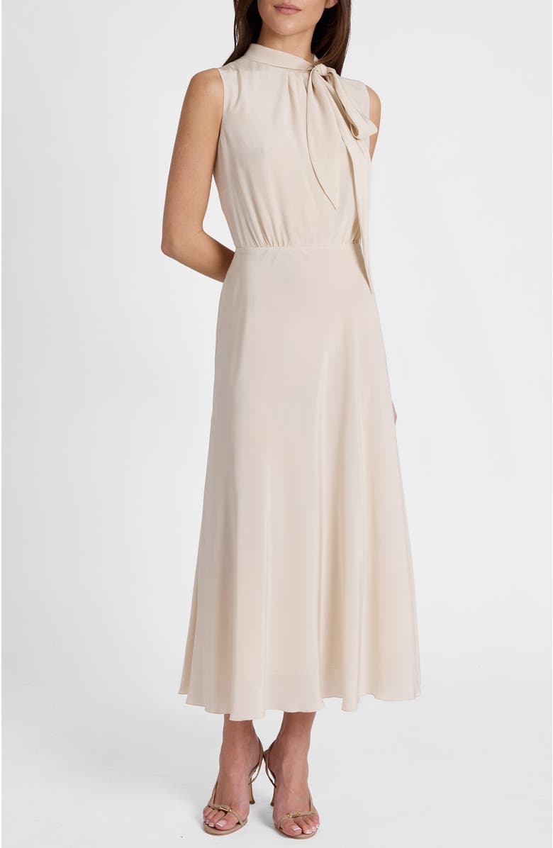 Santorelli Petra Sleeveless Mock Neck Silk Midi Dress, Alternate, color, Beige